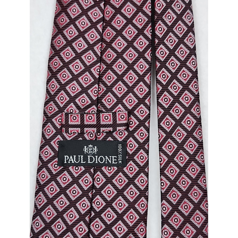 Paul Dione 100% Silk Necktie Burgundy Geometric 57x3.75 Made In Italy Designer